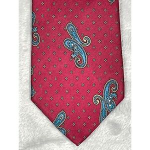 Christian Dior Silk Tie Red Blue Paisley Micro Dot Made in USA Fabric Italy